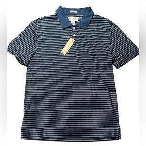 An Original Penguin by Munsingwear Navy Striped Shirt Sleeve Polo Shirt Large